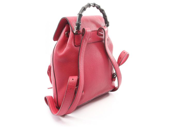 Bamboo Mochila Gucci em couro com detalhes em bambu Vermelho - vista 2