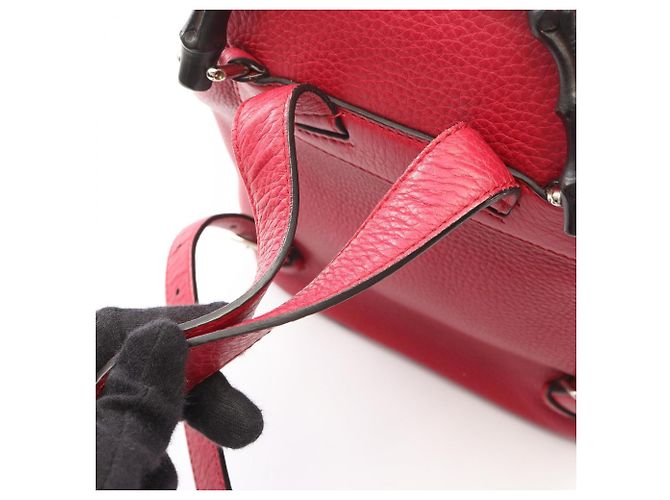 Bamboo Mochila Gucci em couro com detalhes em bambu Vermelho - vista 9