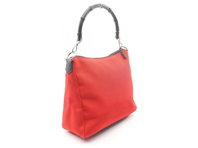 Borsa a Spalla Gucci Bamboo Nero Rosso - vista 2