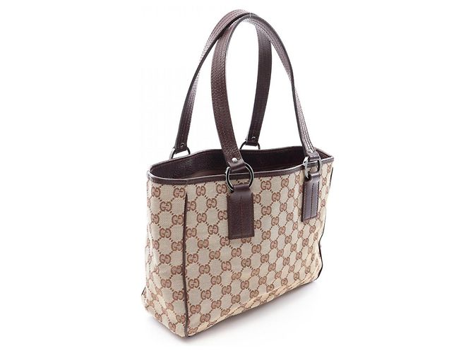 Borsa Tote in tela e pelle beige e marrone Gucci - vista 2