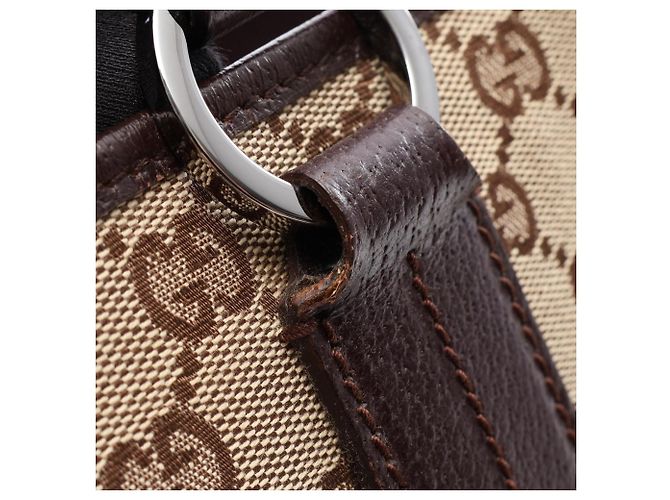 Borsa Tote in tela e pelle beige e marrone Gucci - vista 7