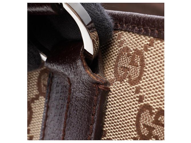 Borsa Tote in tela e pelle beige e marrone Gucci - vista 8