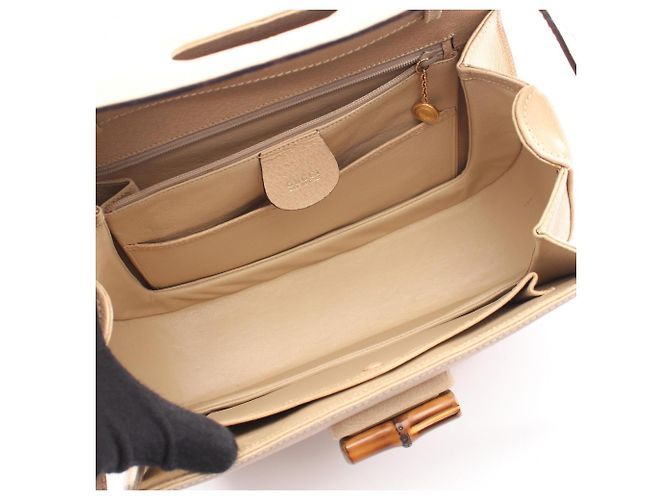 Borsa a 2 vie Gucci Old Bamboo Beige - vista 3