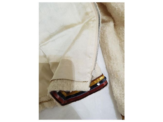 Chanel 03A Cream Tweed Embellished Jacket Black Metallic Gold hardware - view 6