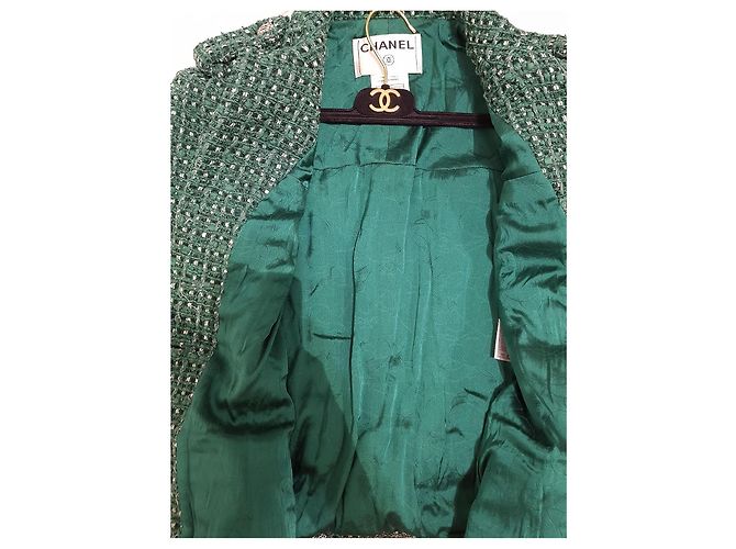 Chanel Chaqueta de tweed verde con botones CC - vista 10