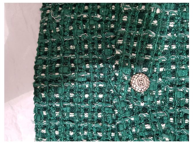 Chanel Chaqueta de tweed verde con botones CC - vista 3