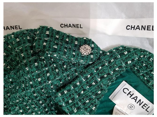 Chanel Chaqueta de tweed verde con botones CC - vista 4