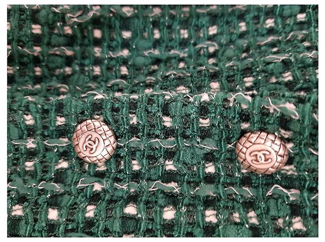Chanel Chaqueta de tweed verde con botones CC - vista 5