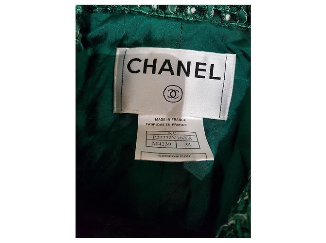 Chanel Chaqueta de tweed verde con botones CC - vista 6
