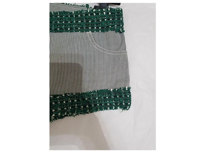 Short de tweed Chanel a rayas con ribete verde Blanco - vista 2