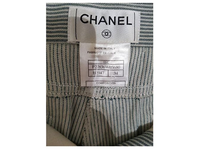 Short de tweed Chanel a rayas con ribete verde Blanco - vista 3