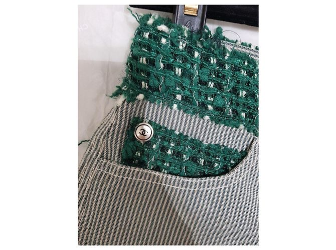 Short de tweed Chanel a rayas con ribete verde Blanco - vista 5