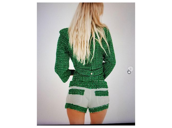 Short de tweed Chanel a rayas con ribete verde Blanco - vista 6
