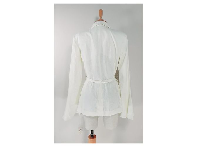 Free People Blazer con cinturón en mezcla de lino blanco - vista 4