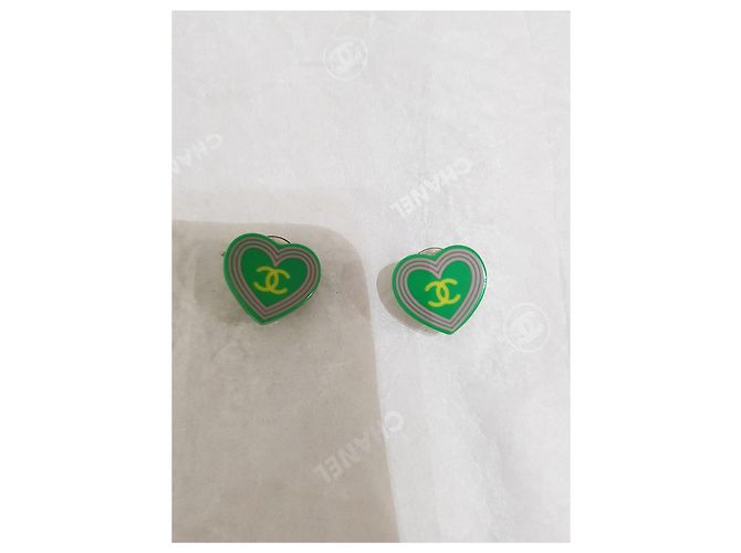 Pendientes de Corazón Chanel Rosa Dorado Verde - vista 2