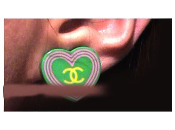 Pendientes de Corazón Chanel Rosa Dorado Verde - vista 5