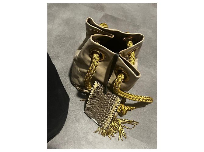 Delphine Delafon Beuteltasche aus Leder und Python Braun Beige - Ansicht 4