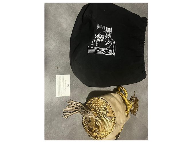Delphine Delafon Beuteltasche aus Leder und Python Braun Beige - Ansicht 7