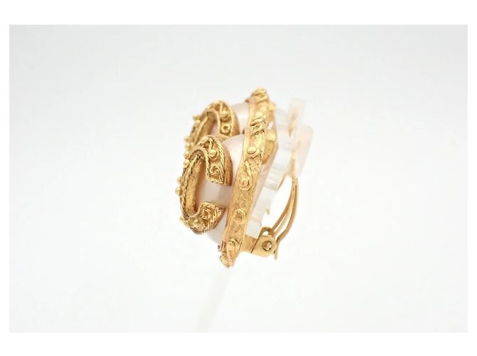 Chanel Vintage CC Round Cutout Clip-On Metal D'oro - vista 3