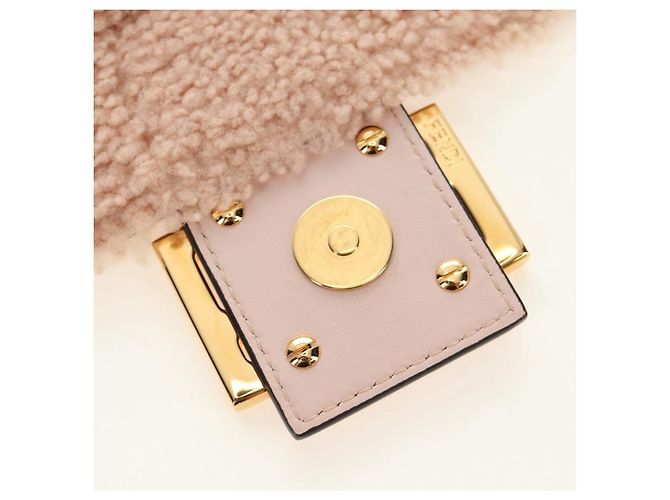 Borsa a tracolla FENDI Mamma Baguette Mouton Beige Gold Auth 187191SAV D'oro - vista 19