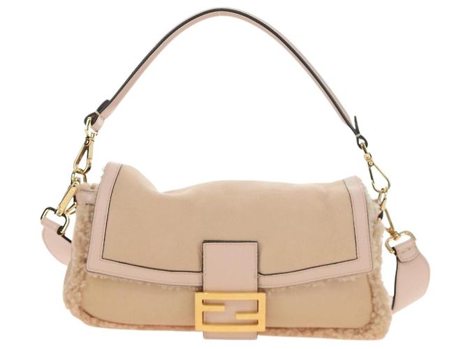 Borsa a tracolla FENDI Mamma Baguette Mouton Beige Gold Auth 187191SAV D'oro - vista 2