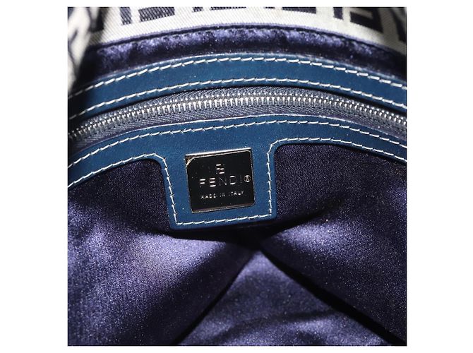 Borsa a tracolla FENDI Mamma Baguette Zucchino Canvas Navy Silver Auth 187922V Argento Blu navy - vista 15