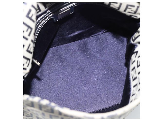 Borsa a tracolla FENDI Mamma Baguette Zucchino Canvas Navy Silver Auth 187922V Argento Blu navy - vista 16