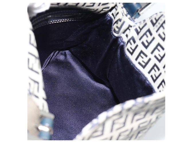 Borsa a tracolla FENDI Mamma Baguette Zucchino Canvas Navy Silver Auth 187922V Argento Blu navy - vista 17