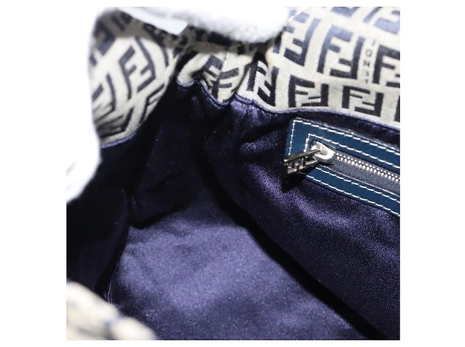 Borsa a tracolla FENDI Mamma Baguette Zucchino Canvas Navy Silver Auth 187922V Argento Blu navy - vista 18
