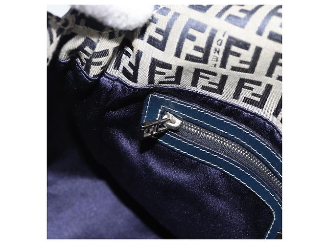 Borsa a tracolla FENDI Mamma Baguette Zucchino Canvas Navy Silver Auth 187922V Argento Blu navy - vista 19