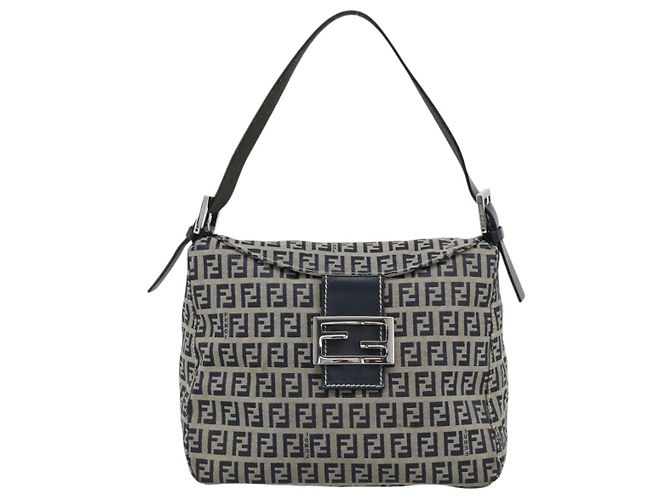 Borsa a tracolla FENDI Mamma Baguette Zucchino Canvas Navy Silver Auth 187922V Argento Blu navy - vista 2