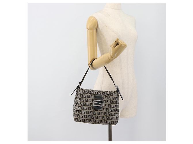 Borsa a tracolla FENDI Mamma Baguette Zucchino Canvas Navy Silver Auth 187922V Argento Blu navy - vista 21