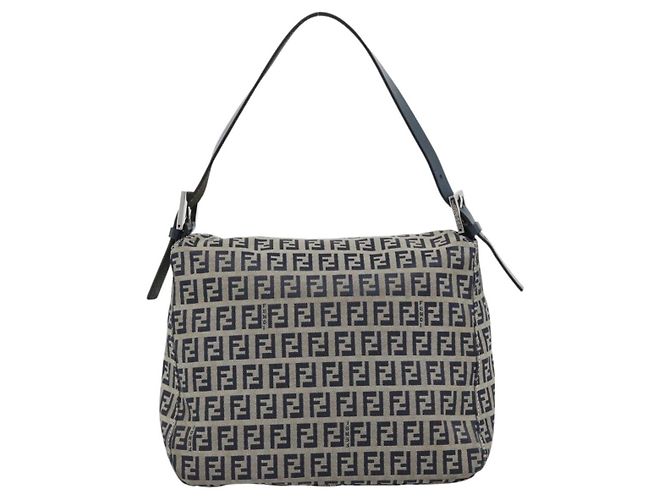Borsa a tracolla FENDI Mamma Baguette Zucchino Canvas Navy Silver Auth 187922V Argento Blu navy - vista 3