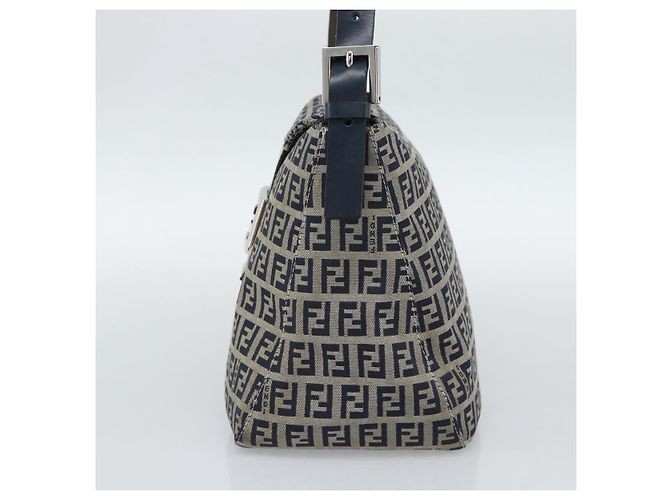 Borsa a tracolla FENDI Mamma Baguette Zucchino Canvas Navy Silver Auth 187922V Argento Blu navy - vista 5