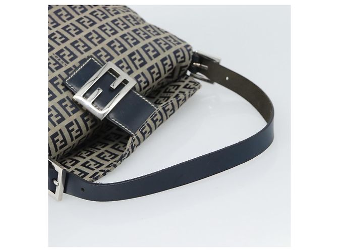 Borsa a tracolla FENDI Mamma Baguette Zucchino Canvas Navy Silver Auth 187922V Argento Blu navy - vista 7