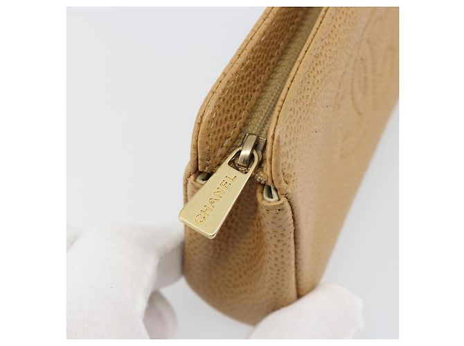 Pochette CHANEL Caviar Skin Beige Gold CC Auth 187168 D'oro - vista 12