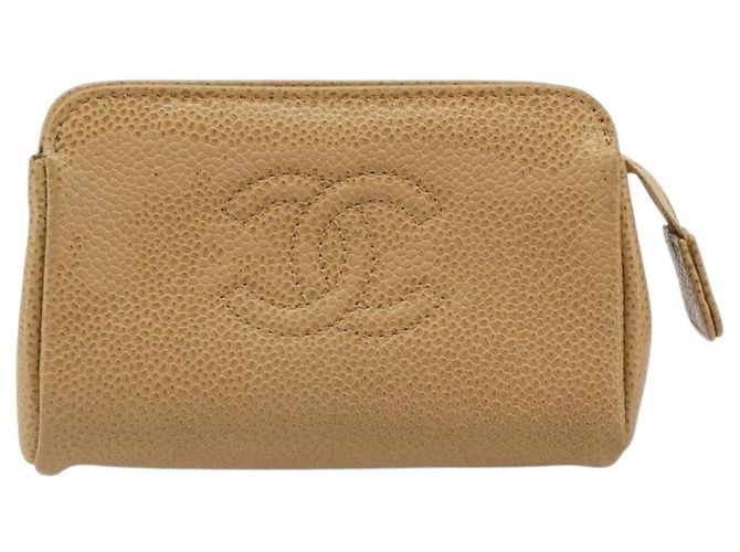 Pochette CHANEL Caviar Skin Beige Gold CC Auth 187168 D'oro - vista 2