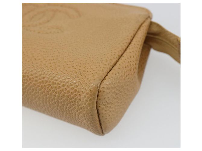 Pochette CHANEL Caviar Skin Beige Gold CC Auth 187168 D'oro - vista 8