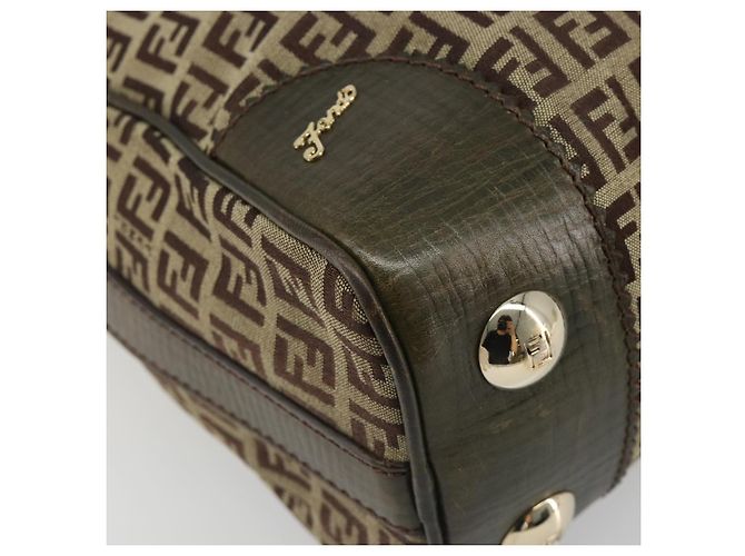 Borsa a Spalla FENDI Zucchino Canvas Beige Oro 8BR531 Auth 186711V D'oro - vista 11