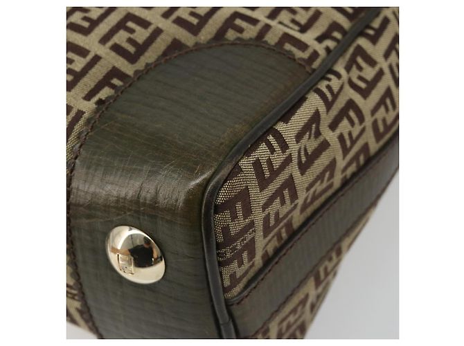 Borsa a Spalla FENDI Zucchino Canvas Beige Oro 8BR531 Auth 186711V D'oro - vista 12