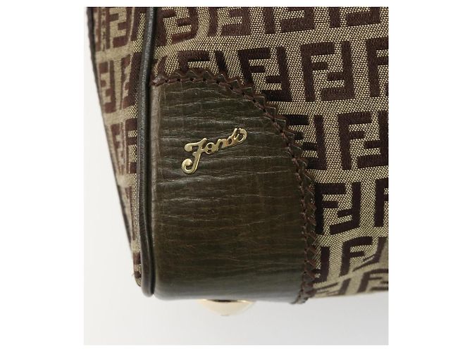 Borsa a Spalla FENDI Zucchino Canvas Beige Oro 8BR531 Auth 186711V D'oro - vista 15