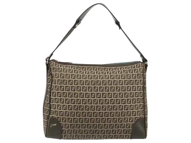 Borsa a Spalla FENDI Zucchino Canvas Beige Oro 8BR531 Auth 186711V D'oro - vista 2