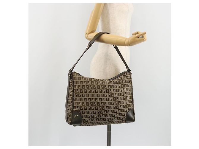 Borsa a Spalla FENDI Zucchino Canvas Beige Oro 8BR531 Auth 186711V D'oro - vista 24