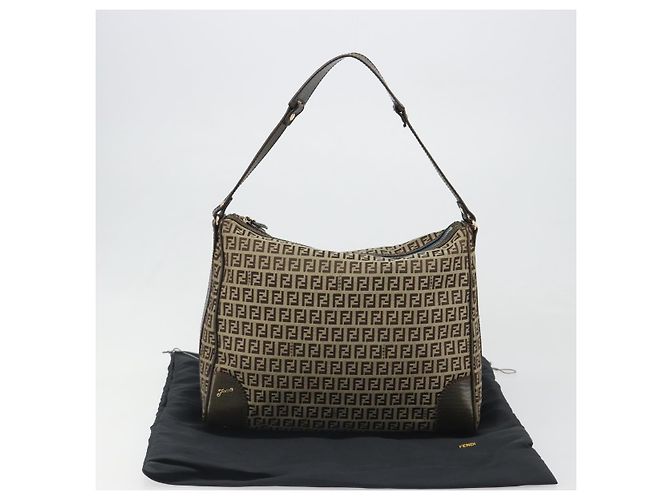 Borsa a Spalla FENDI Zucchino Canvas Beige Oro 8BR531 Auth 186711V D'oro - vista 25