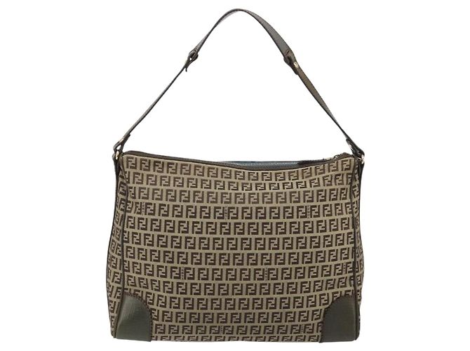 Borsa a Spalla FENDI Zucchino Canvas Beige Oro 8BR531 Auth 186711V D'oro - vista 3