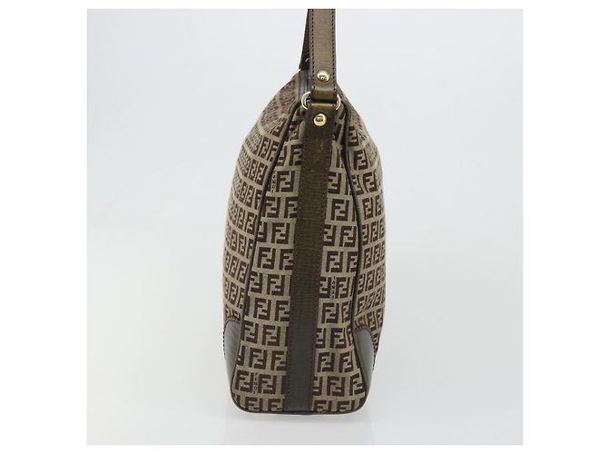 Borsa a Spalla FENDI Zucchino Canvas Beige Oro 8BR531 Auth 186711V D'oro - vista 4
