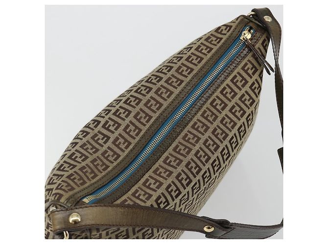 Borsa a Spalla FENDI Zucchino Canvas Beige Oro 8BR531 Auth 186711V D'oro - vista 6