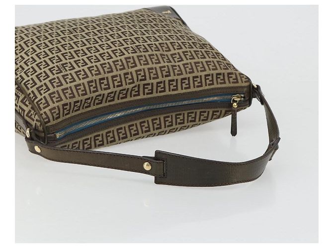 Borsa a Spalla FENDI Zucchino Canvas Beige Oro 8BR531 Auth 186711V D'oro - vista 7