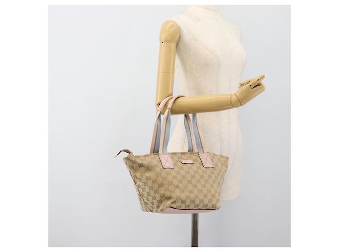 Borsa GUCCI GG Canvas Beige Oro 131228 Auth 186594 D'oro - vista 22