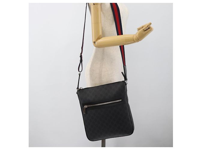 Borsa a tracolla GUCCI GG Supreme Sherry Line PVC Nero Argento 792081 Auth 188961 - vista 23